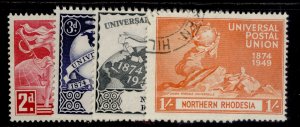 NORTHERN RHODESIA GVI SG50-53, anniversary of UPU set, FINE USED. Cat £11.