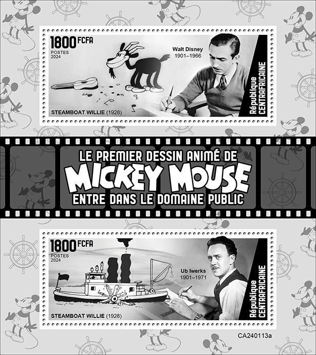 C A R - 2024 - Steamboat Willie - Perf 2v Sheet - Mint Never Hinged