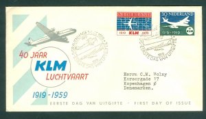 Netherlands 1959. Cover Flight KLM Airl 40 Year 1919-1959. Sc# 381-82. Adr:Denm.