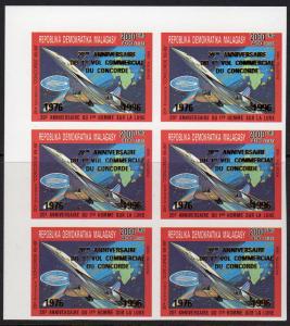 Madagascar 1996 S#1304 CONCORDE/HALLEY'S COMET BLOCK OF 6  IMPERFORATED MNH