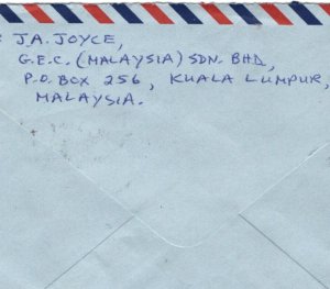 MALAYSIA Air Mail Cover SELANGOR KL *Butterflies* 1974 Devon Bideford MA1223