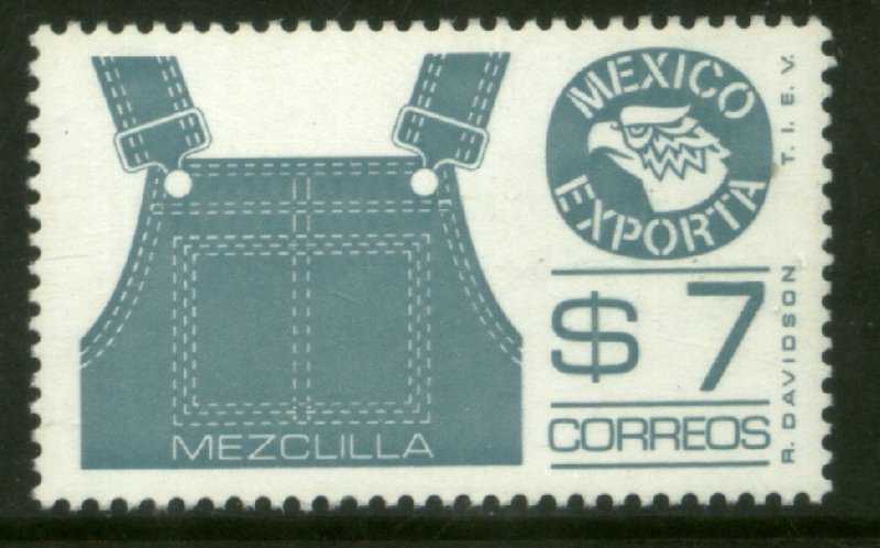 MEXICO Exporta 1122a, $7P Overalls Blue-gray Fluor Paper 7. MINT, NH. VF.