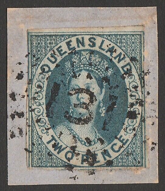 QUEENSLAND 1860 QV Chalon 2d blue, imperf, wmk Large Star. Very rare genuine.