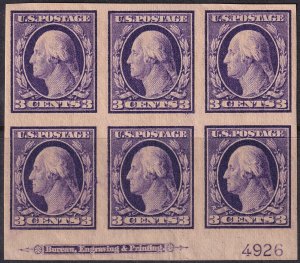 #345 Mint OG, VF, Plate number block of 6, imprint (CV $155) (CV $11 - ID30620)