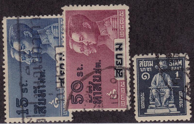 THAILAND Used Scott # 229, 231-2 King Prajadhipok & Chakri, pencil #,rem(3 Stps)