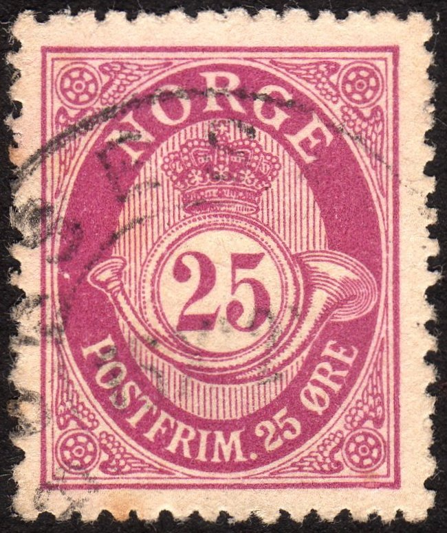 1901, Norway 25ö, Posthorn, Used, Sc 54