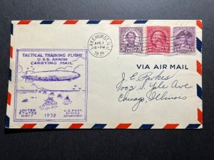 1932 USA Zeppelin Cover USS Akron Lakehurst NJ to Chicago IL Training Flight