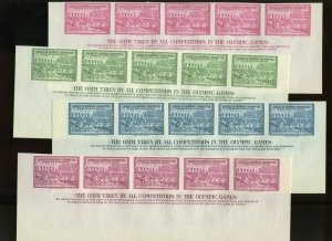 SET OF 16 MARGIN INSCRPTION PIECES 1940 OLYMPICS IMPERF POSTER STAMPS (917j)