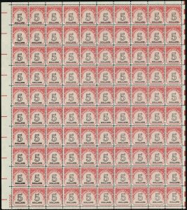 J101, Mint NH $5 (Shiny gum) Complete Sheet of 100 Stamps - Stuart Katz