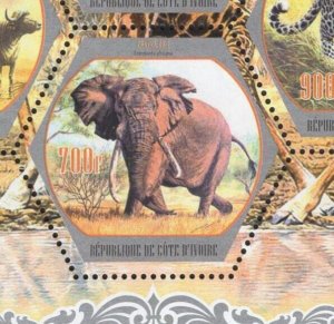 African Fauna Rhino Panther Giraffe Elephant Sov. Sheet of 4 Stamps MNH