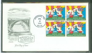 US 1527 1974 10c Expo '74, FDC block of 4 stamps, unaddressed, Artmaster cachet.