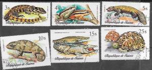 Guinea 1977  Used. Set of 6 Reptiles. Frog, Lizard. Crocodile. more . .