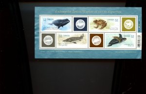 ? Endangered Species Whale, frog, Turtle x 4 stamps  Souvenir Sheet used Canada
