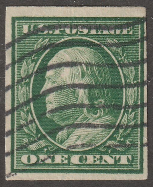 USA, Scott#383,  used, hinged,  one cent, imperf, green