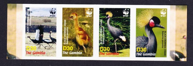 Gambia Birds WWF Black Crowned Crane Strip of 4v imperf SG#4920-4923