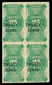 Hawaii Scott R7 1893 25c Revenue Issue Mint Block of 4 F-VF OG NH Cat $300