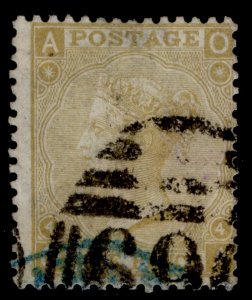 GB QV SG110, 9d straw, USED. Cat £180. PART BLUE POSTMARK OA