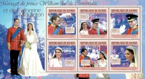 Guinea 2011 - Royal Wedding of Prince William & Kate - Sheet of 6 Stamps - MNH