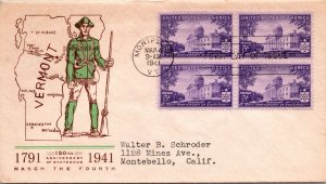 1941 FDC - 150th Anniv of VT Statehood - Better Cachet - Montpelier, VT - F32963