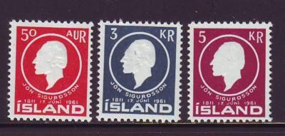 Iceland Sc 335-7 1961 Sigurdsson stamp set mint NH