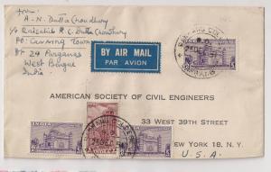 INDIA: 1951 cover w/ #214, 215 x3 Airmail to NYC reduced bot
