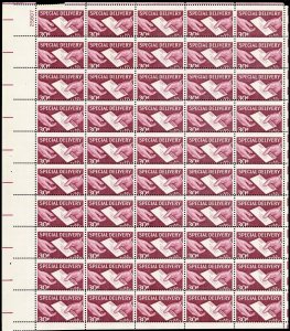 E21, MNH 30¢ Misperf Freak Error Sheet of 50 Special Delivery Stamps Stuart Katz