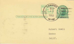 United States Wyoming Lamont 1952 4f-bar  1934-1973  Postal Card  Philatelic.