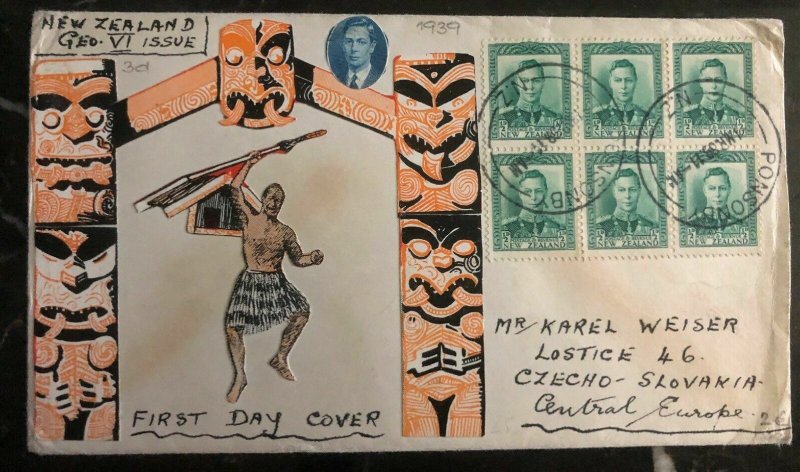 1938 Auckland New Zealand Hand Made First Day cover FDC to Czechoslovakia