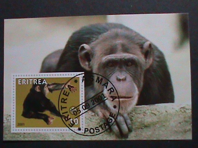 ERITREA-2001 LOVELY MONKEY IMPERF -CTO VERY FINE WITH FANCY 1ST DAY  CANCEL