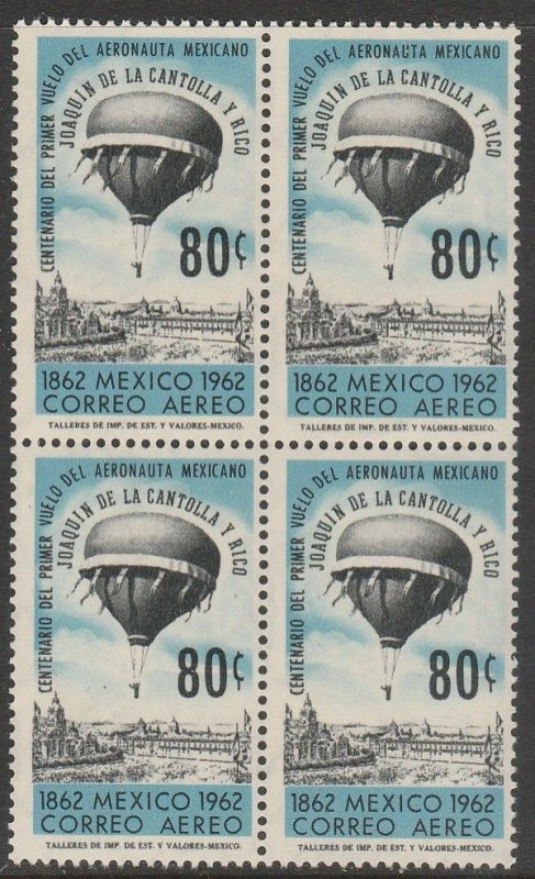 MEXICO C264, Cent of 1st baloon ascension in Mexico City. MNH BLK 4. VF (513)