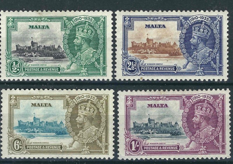 Malta 184-87 SG 210-13 Silver Jubilee MLH F/VF 1935 SCV $22.00