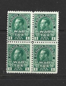 CANADA - 1915 ONE CENT WAR TAX BLOCK OF FOUR - SCOTT MR1 - MNH