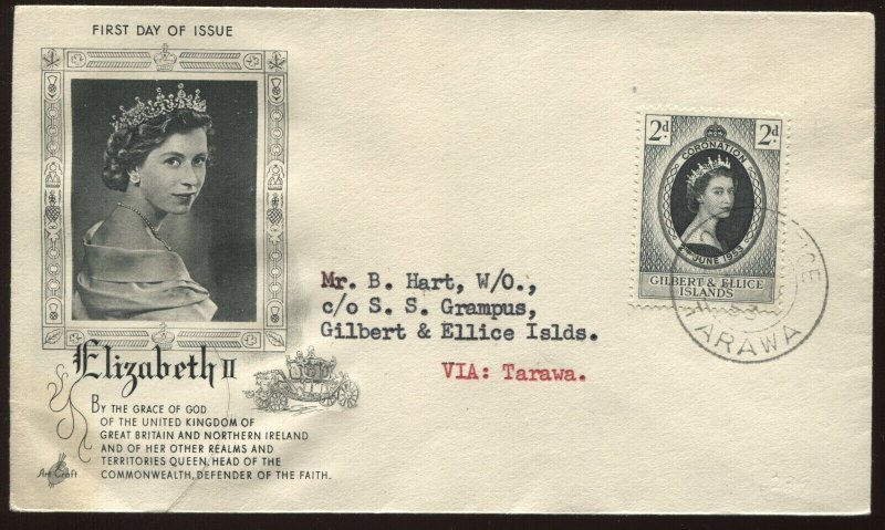 Gilbert & Ellice Islands QEII 1953 Coronation cacheted cover