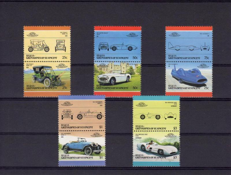 Bequia Grenadines St.Vincent Cars Low set 5 Pairs mnh 