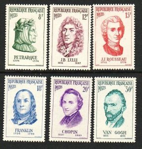 France 811-16 MNH OG 1956 Various Portraits Complete Set VF