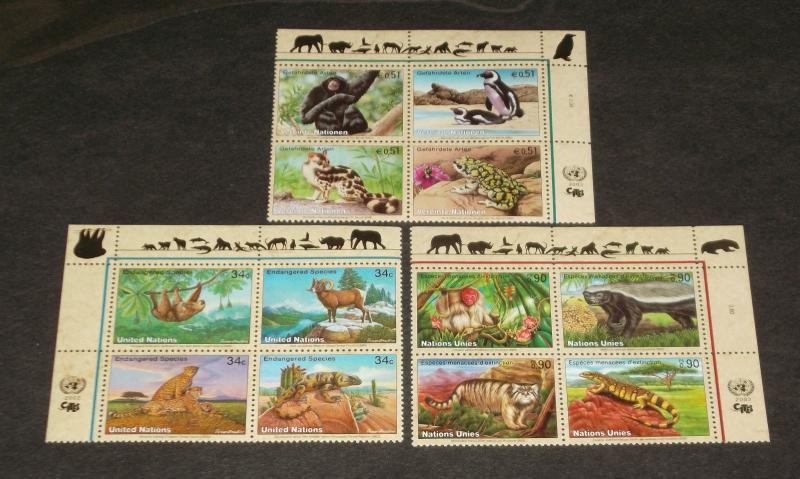 U.N.2002, ENDANGERED SPECIES, INSC. BLKS/4, MNH, ALL 3 OFFICES NICE!! LQQK!!!