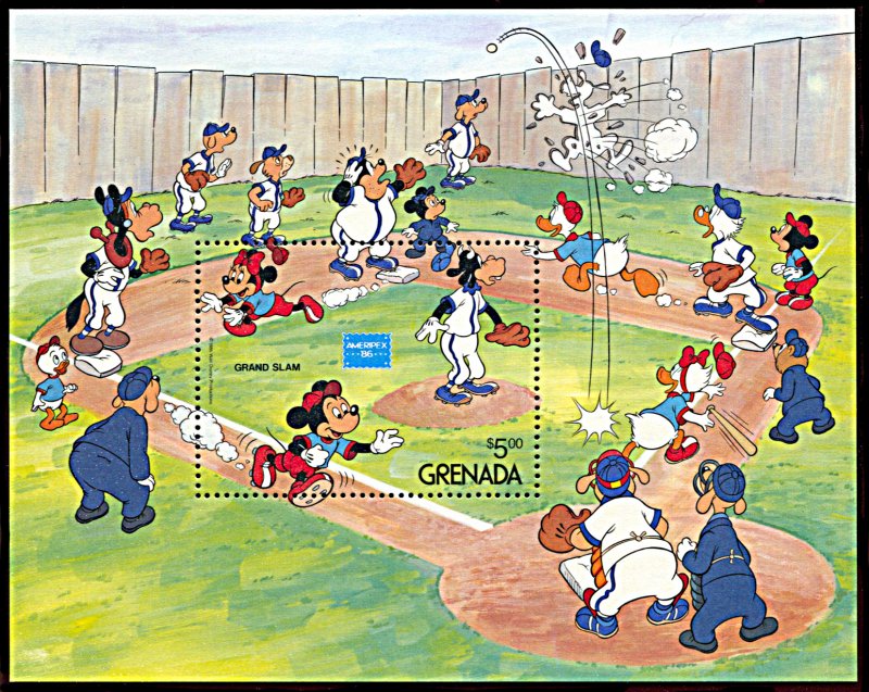 Grenada 1384, MNH, Disney Ameripex '86 and Baseball souvenir sheet