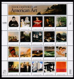 1998 Four Centuries of American Art Sc 3236 full sheet of 20 different designs