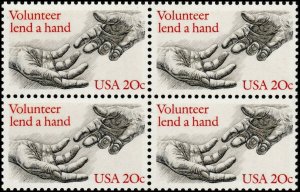 1983 Volunteer Lend a Hand Block of 4 20c Postage Stamps, Sc# 2039, MNH, OG