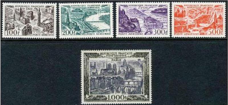 France 1949-1950 Scott C23-C27 Airmail Views MNH