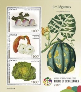 Chad - 2021 Vegetables, Turnip, Squash, Lettuce - 3 Stamp Sheet - TCH210103a