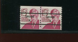 1305Ef Holmes RARE Untagged CHICAGO Precancel Coil Line Pair of Stamps PSE Cert!