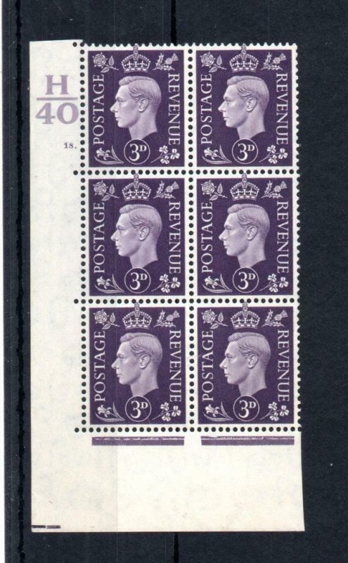 GEORGE VI 3d MOUNTED MINT CONTROL H40 CYLINDER 18. BLOCK Cat £50