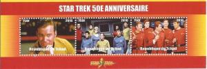 Chad 2016 Star Trek 50th Anniversary 3 Stamp Strip Kirk Spock 3B-467