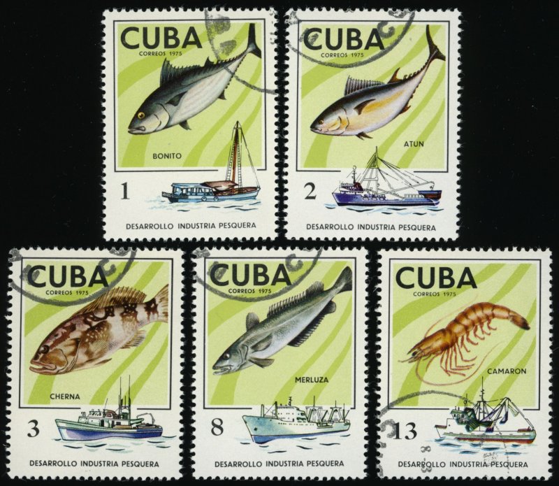 CUBA Sc 1955-59 USED - 1975 Fish & Marine Life - Short Set