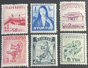 RYUKYU ISLANDS # 8-13-MINT/NEVER HINGED*----COMPLETE SET----1950