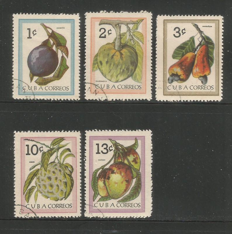 CUBA Sc# 801-805  INDIGENOUS FRUIT plants food CPL SET of 5  1963  used / cto