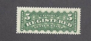 Canada # F2 var VF MINT OGLH 5c GREEN REGISTRATION STAMP PRINT ERROR BS27503