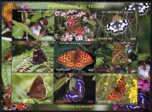 Chad 2010 Butterflies perf sheetlet containing 9 values u...