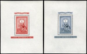 Hungary #CB13-14 Cat$150, 1951 Stamp Anniversary, set of two souvenir sheets,...